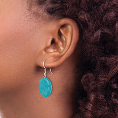 QE7614 Sterling Silver Polished Cracked Aventurine Oval Dangle Earrings