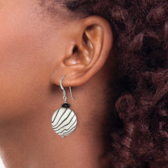 QE7622 Sterling Silver Polished Black Agate/Zebra Mother of Pearl Dangle Earrings