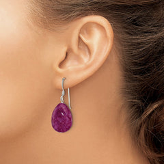 QE7629 Sterling Silver Polished Pink Cracked Aventurine Teardrop Dangle Earrings