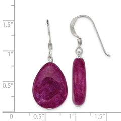 QE7629 Sterling Silver Polished Pink Cracked Aventurine Teardrop Dangle Earrings