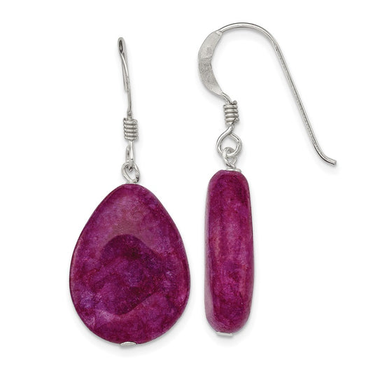 QE7629 Sterling Silver Polished Pink Cracked Aventurine Teardrop Dangle Earrings