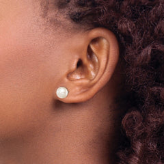 QE7646 Sterling Silver Rhodium-plated 8-9mm White Button Freshwater Cultured Pearl Post Earrings