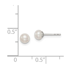 QE7647 Sterling Silver Rhodium-plated 4-5mm White Button Freshwater Cultured Pearl Post Earrings