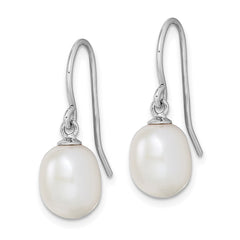 QE7648 Sterling Silver Rhodium-plated 8-9mm White Teardrop Freshwater Cultured Pearl Dangle Earrings