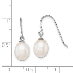 QE7648 Sterling Silver Rhodium-plated 8-9mm White Teardrop Freshwater Cultured Pearl Dangle Earrings