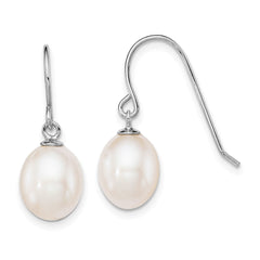 QE7648 Sterling Silver Rhodium-plated 8-9mm White Teardrop Freshwater Cultured Pearl Dangle Earrings