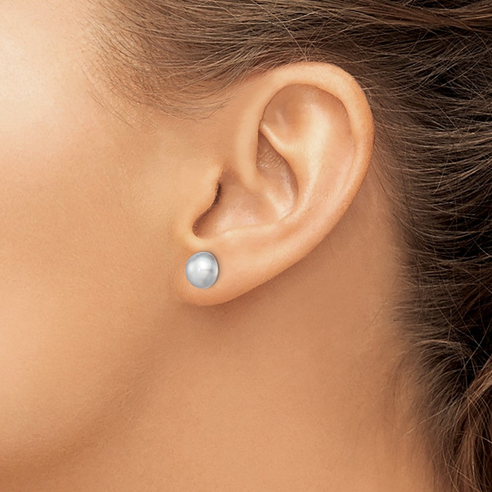 QE7670 Sterling Silver Rhodium-plated 8-9mm Grey Button Freshwater Cultured Pearl Post Earrings