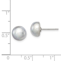 QE7670 Sterling Silver Rhodium-plated 8-9mm Grey Button Freshwater Cultured Pearl Post Earrings