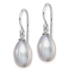 QE7674 Sterling Silver Rhodium-plated Grey 8-9mm Rice Freshwater Cultured Pearl Dangle Earrings