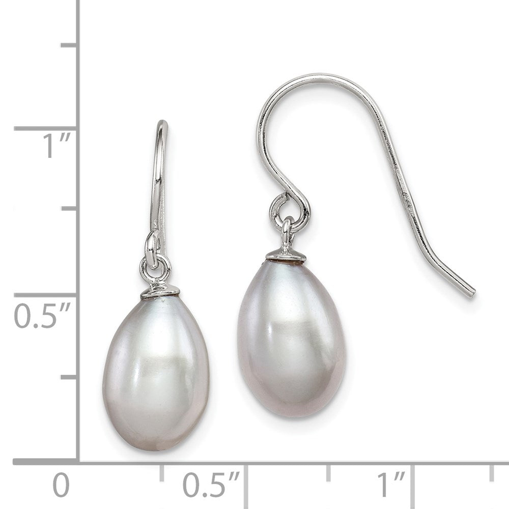QE7674 Sterling Silver Rhodium-plated Grey 8-9mm Rice Freshwater Cultured Pearl Dangle Earrings