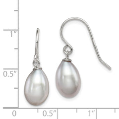 QE7674 Sterling Silver Rhodium-plated Grey 8-9mm Rice Freshwater Cultured Pearl Dangle Earrings