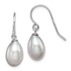 QE7674 Sterling Silver Rhodium-plated Grey 8-9mm Rice Freshwater Cultured Pearl Dangle Earrings