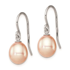 QE7678 Sterling Silver Rhodium-plated 8-9mm Pink Teardrop Freshwater Cultured Pearl Dangle Earrings