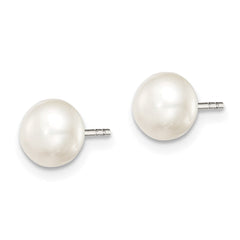 QE7691 Sterling Silver Rhodium-plated 6-7mm White Button Freshwater Cultured Pearl Post Earrings