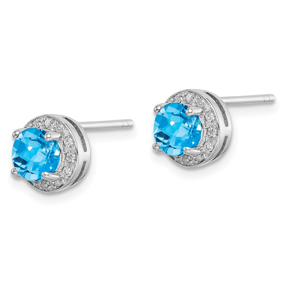 QE7735BT Sterling Silver Rhodium-plated Diamond and Blue Topaz Earring