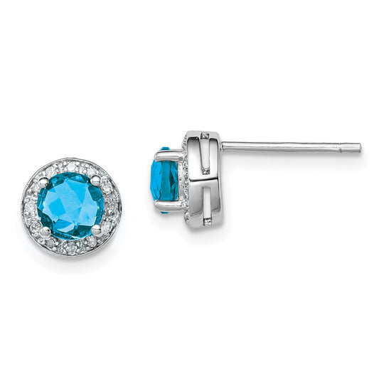 QE7735BT Sterling Silver Rhodium-plated Diamond and Blue Topaz Earring