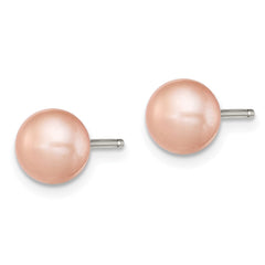QE7780 Sterling Silver Polished Pink 6-7mm Freshwater Cultured Pearl Button Post Earrings