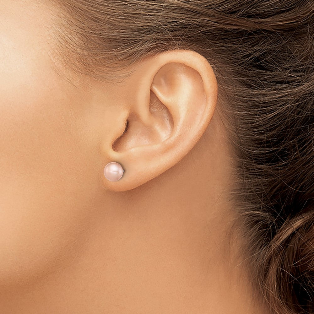 QE7780 Sterling Silver Polished Pink 6-7mm Freshwater Cultured Pearl Button Post Earrings