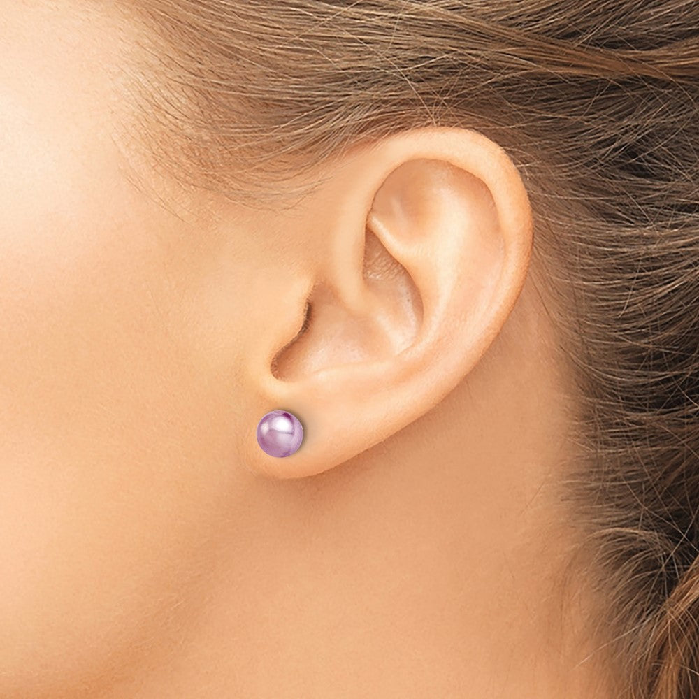 QE7805 Sterling Silver Polished Purple 6-7mm Freshwater Cultured Pearl Button Post Earrings
