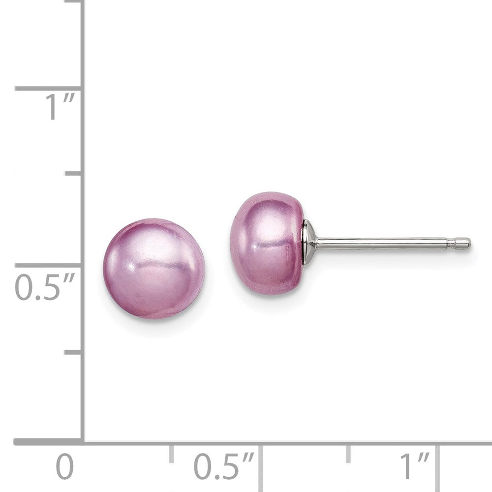 QE7805 Sterling Silver Polished Purple 6-7mm Freshwater Cultured Pearl Button Post Earrings