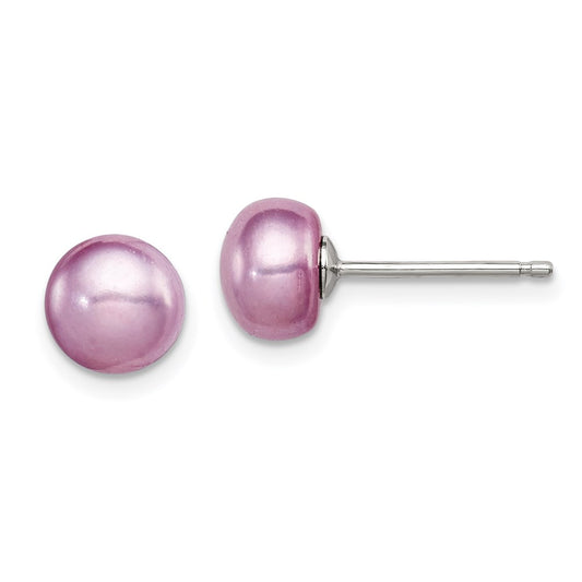 QE7805 Sterling Silver Polished Purple 6-7mm Freshwater Cultured Pearl Button Post Earrings