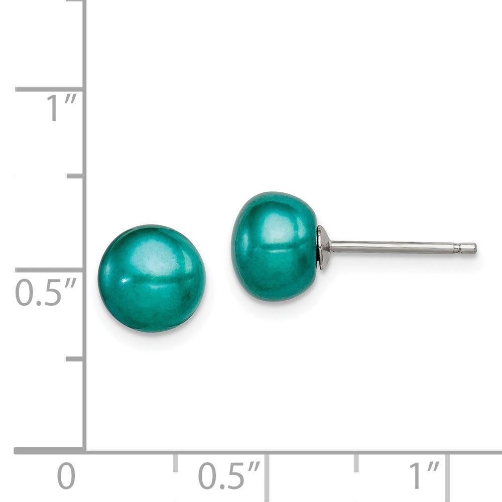 QE7806 Sterling Silver Polished Teal 6-7mm Freshwater Cultured Pearl Button Post Earrings