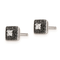 QE7832 White Night Sterling Silver Rhodium-plated Black and White Diamond Square Stud Post Earrings