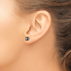 QE7832 White Night Sterling Silver Rhodium-plated Black and White Diamond Square Stud Post Earrings