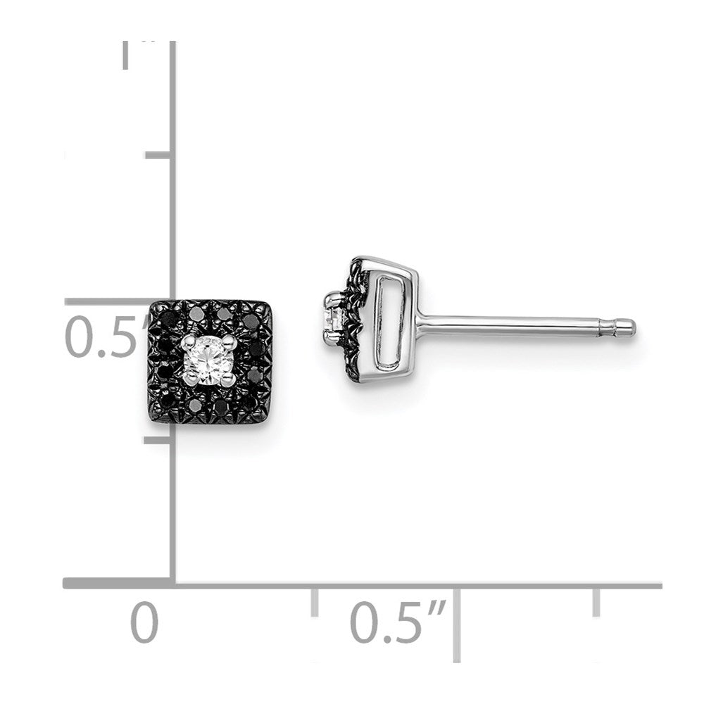 QE7832 White Night Sterling Silver Rhodium-plated Black and White Diamond Square Stud Post Earrings