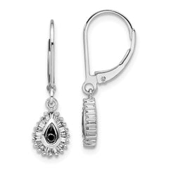 QE7846 White Night Sterling Silver Rhodium-plated Black and White Diamond Dangle Leverback Earrings