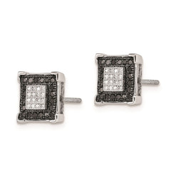QE7869 White Night Sterling Silver Rhodium-plated Black and White Diamond Square Post Earrings