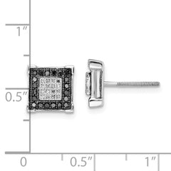 QE7869 White Night Sterling Silver Rhodium-plated Black and White Diamond Square Post Earrings
