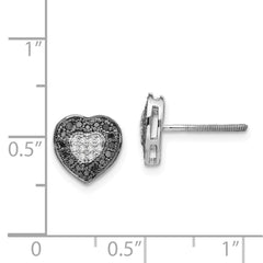QE7871 White Night Sterling Silver Rhodium-plated Black and White Diamond Heart Post Earrings