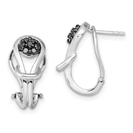 QE7874 White Night Sterling Silver Rhodium-plated Black Diamond Love Knot Omega Back Earrings