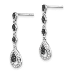 QE7875 White Night Sterling Silver Rhodium-plated Black and White Diamond Teardrop Post Dangle Earrings