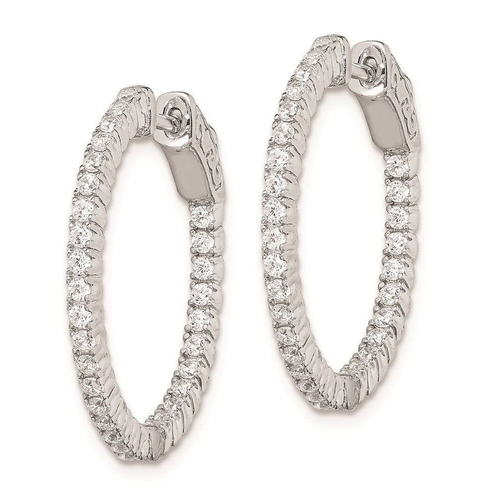 QE7942 Sterling Shimmer Sterling Silver Rhodium-plated 60 Stone 1.5mm CZ In and Out Round Hinged Hoop Earrings