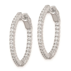 QE7942 Sterling Shimmer Sterling Silver Rhodium-plated 60 Stone 1.5mm CZ In and Out Round Hinged Hoop Earrings