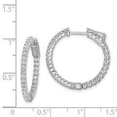 QE7942 Sterling Shimmer Sterling Silver Rhodium-plated 60 Stone 1.5mm CZ In and Out Round Hinged Hoop Earrings