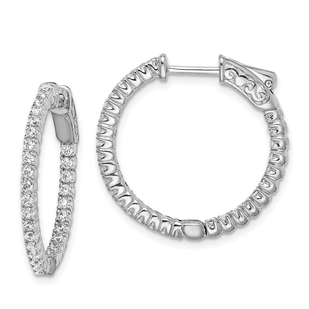 QE7942 Sterling Shimmer Sterling Silver Rhodium-plated 60 Stone 1.5mm CZ In and Out Round Hinged Hoop Earrings