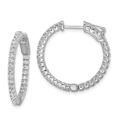 QE7942 Sterling Shimmer Sterling Silver Rhodium-plated 60 Stone 1.5mm CZ In and Out Round Hinged Hoop Earrings