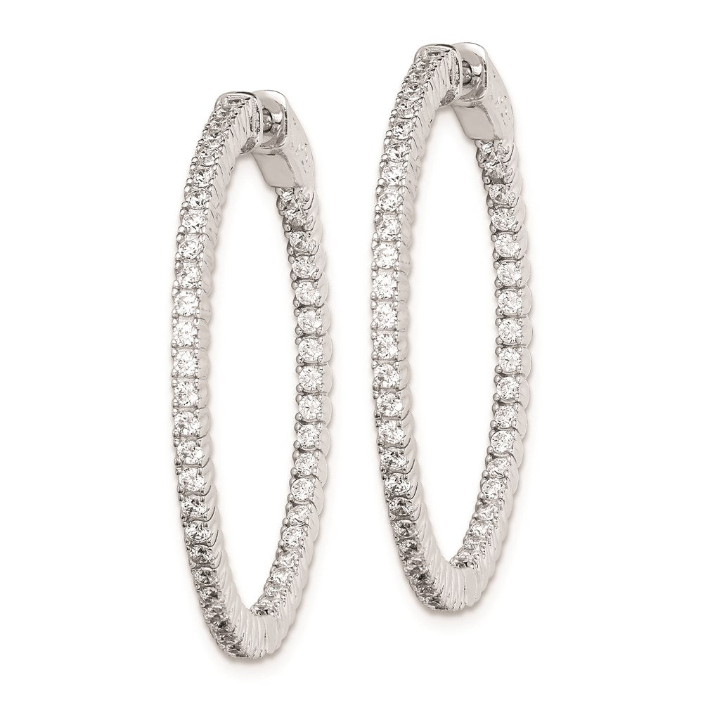 QE7943 Sterling Shimmer Sterling Silver Rhodium-plated 94 Stone 1.5mm CZ In and Out Round Hinged Hoop Earrings