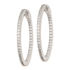 QE7943 Sterling Shimmer Sterling Silver Rhodium-plated 94 Stone 1.5mm CZ In and Out Round Hinged Hoop Earrings