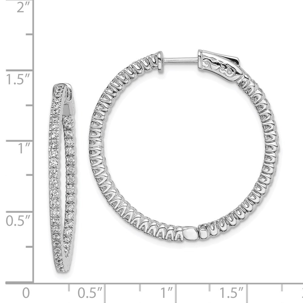 QE7943 Sterling Shimmer Sterling Silver Rhodium-plated 94 Stone 1.5mm CZ In and Out Round Hinged Hoop Earrings