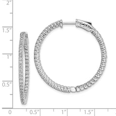 QE7943 Sterling Shimmer Sterling Silver Rhodium-plated 94 Stone 1.5mm CZ In and Out Round Hinged Hoop Earrings
