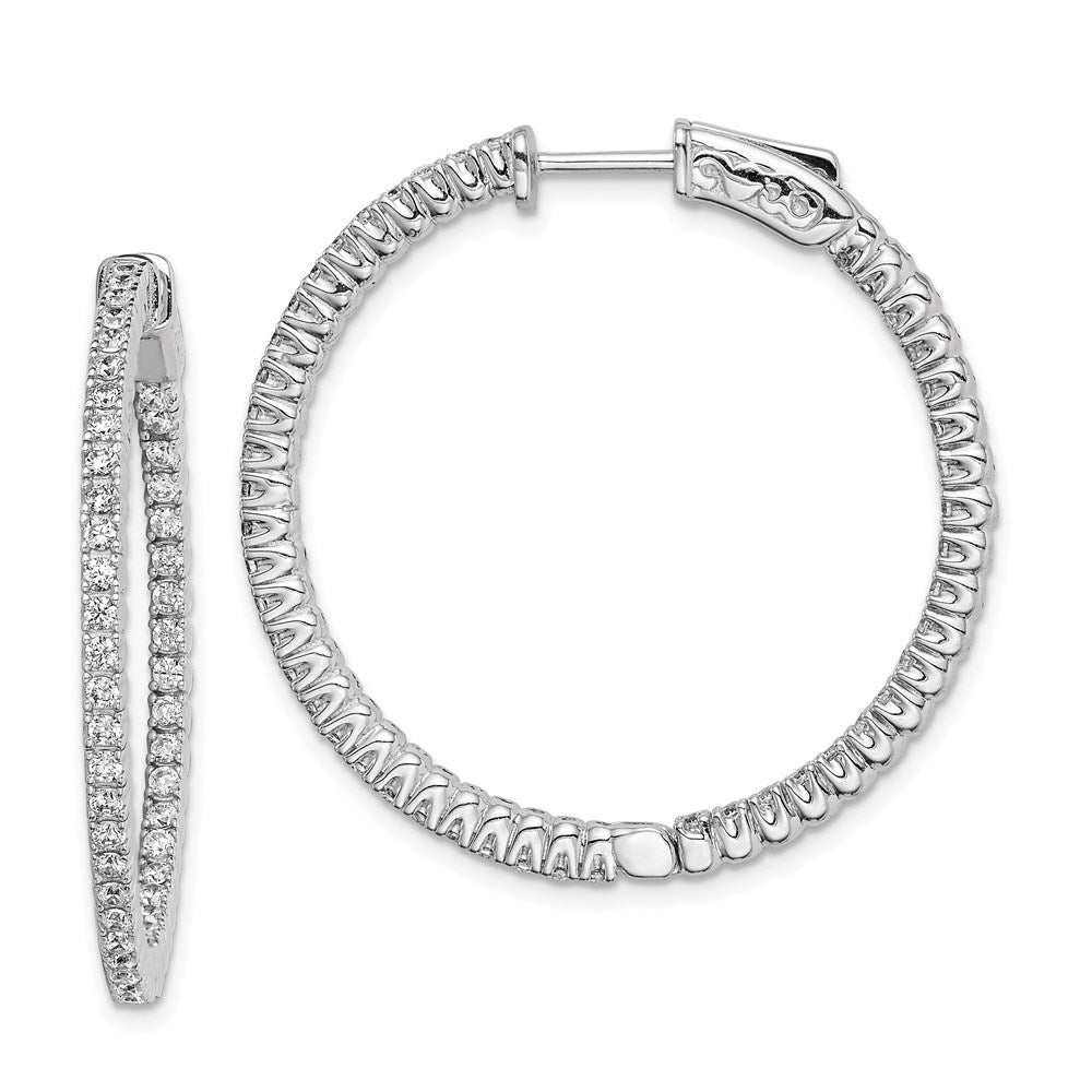 QE7943 Sterling Shimmer Sterling Silver Rhodium-plated 94 Stone 1.5mm CZ In and Out Round Hinged Hoop Earrings