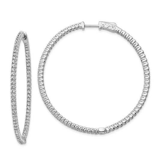 QE7944 Sterling Shimmer Sterling Silver Rhodium-plated 140 Stone 1.5mm CZ In and Out Round Hinged Hoop Earrings