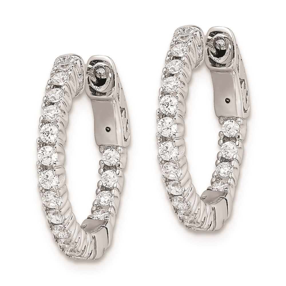 QE7945 Sterling Shimmer Sterling Silver Rhodium-plated 34 Stone 1.7mm CZ In and Out Round Hinged Hoop Earrings