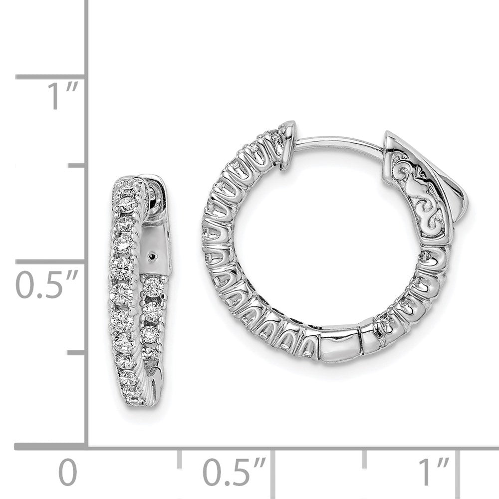 QE7945 Sterling Shimmer Sterling Silver Rhodium-plated 34 Stone 1.7mm CZ In and Out Round Hinged Hoop Earrings