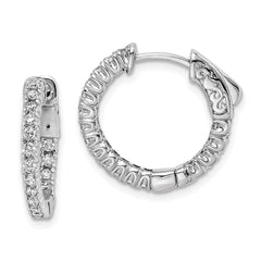 QE7945 Sterling Shimmer Sterling Silver Rhodium-plated 34 Stone 1.7mm CZ In and Out Round Hinged Hoop Earrings