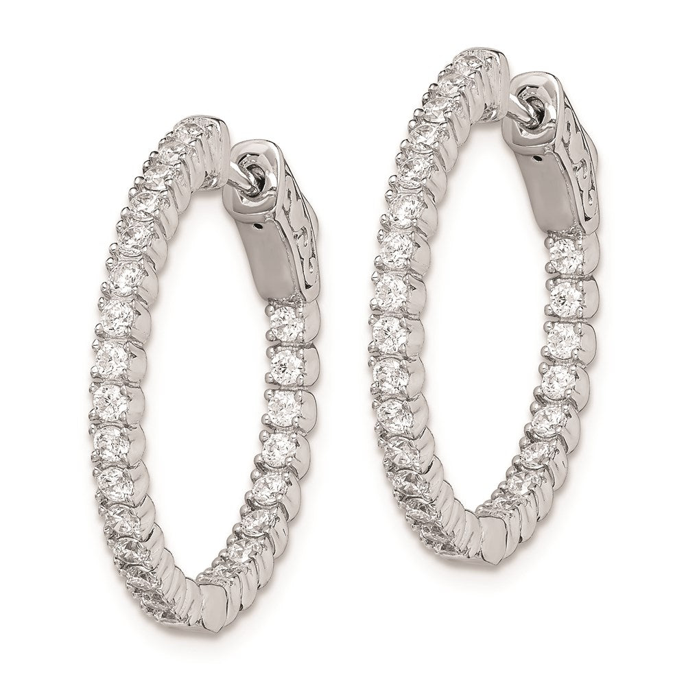 QE7946 Sterling Shimmer Sterling Silver Rhodium-plated 50 Stone 1.7mm CZ In and Out Round Hinged Hoop Earrings